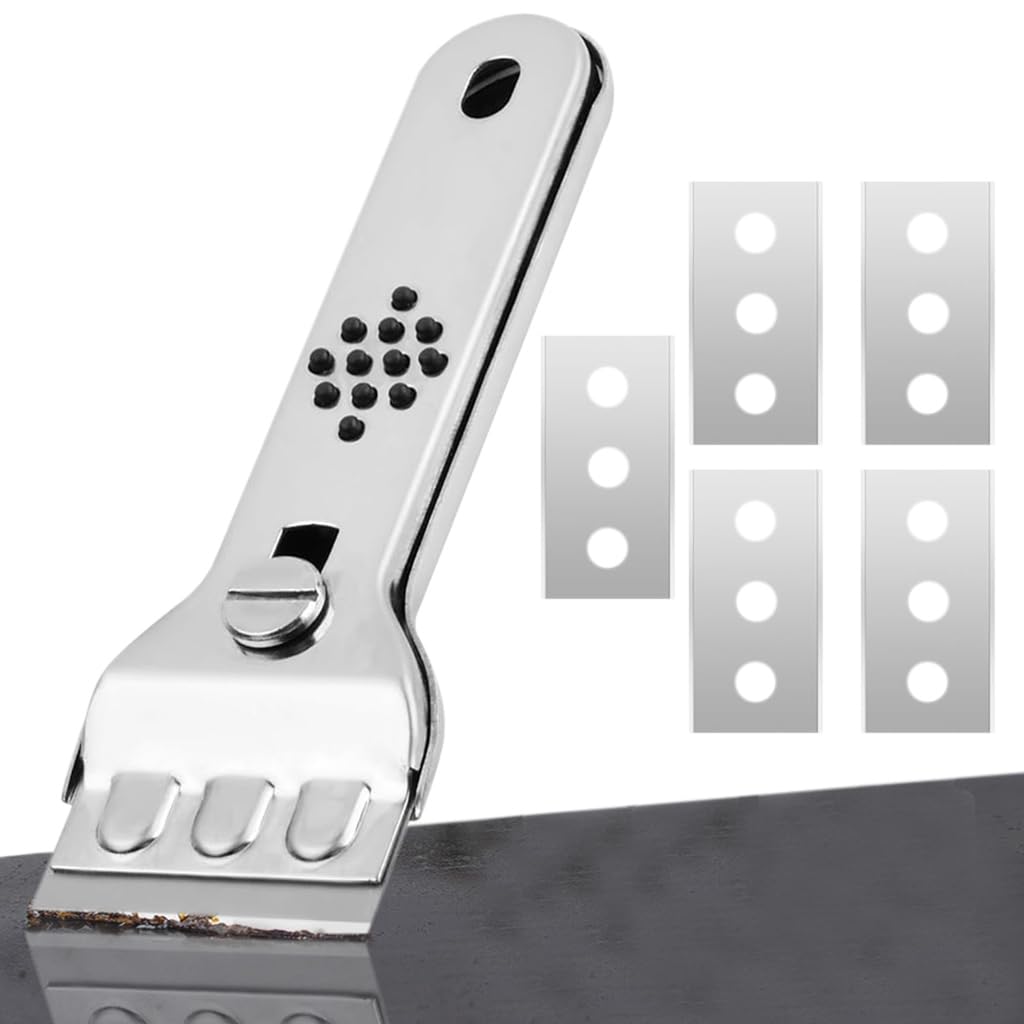 HASTHIP Ceramic Hob Scraper with 5 Blades, Wall Scraper Tool, Stainless Steel Hob Scraper with Blade Protection, Cleaning Scraper for Removing Stains on Stove, Glass and Ceramic (Silver) HASTHIP Ceramic Hob Scraper with 5 Blades, Wall Scraper Tool, Stainless Steel Hob Scraper with Blade Protection, Cleaning Scraper for Removing Stains on Stove, Glass and Ceramic (Silver)